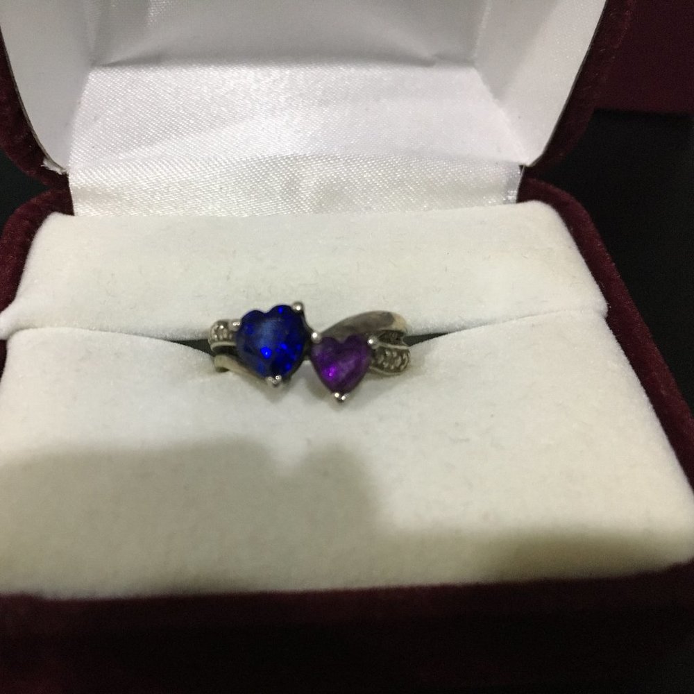Amethyst & Sapphire Sterling Silver Heart Ring